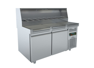 Masa rece preparare pizza FRENOX, profesionala, inox, 2 usi si 9 cuve, 460 lt, 166*83*136 cm