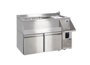 Masa rece FRENOX cocktailuri, profesionala, inox, 2 usi si chiuveta, 150 lt, 120*60*85 cm