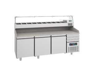 Masa rece preparare pizza FRENOX, profesionala, inox, 3 usi si 3 sertare, 615 lt, 210*80*108 cm